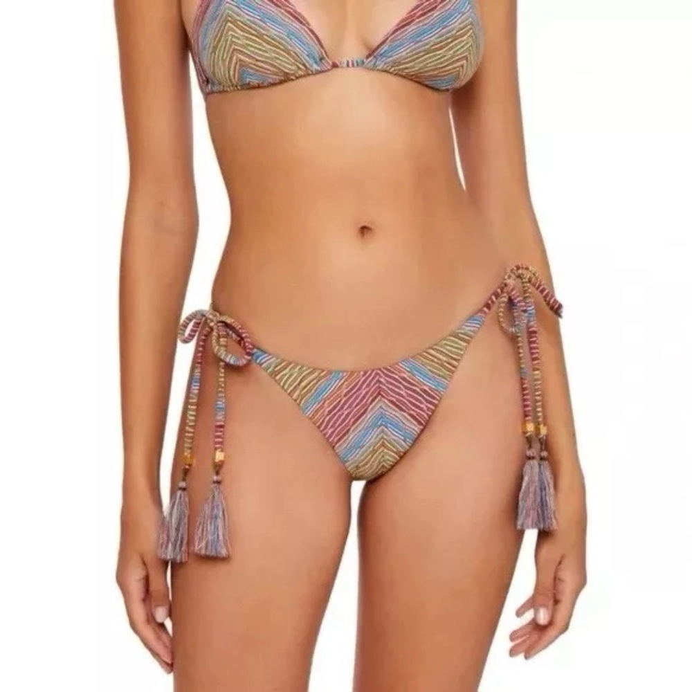 Becca Free Spirit Boho Fringe Tassel Demi Tie Bikini Bottom Swimsuit Size S